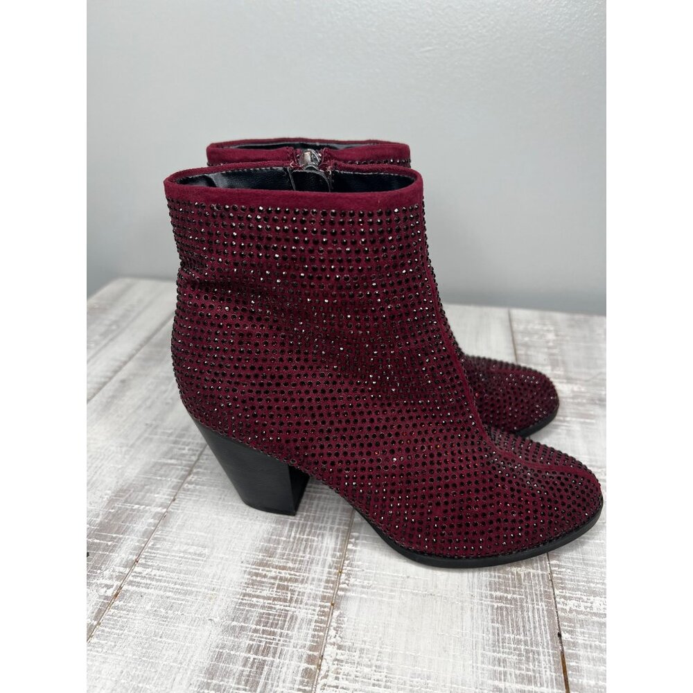 Juicy Coutyre Burgundy Women's Rhinestone Ankle Boots 5.5M - Picture 6 of 12